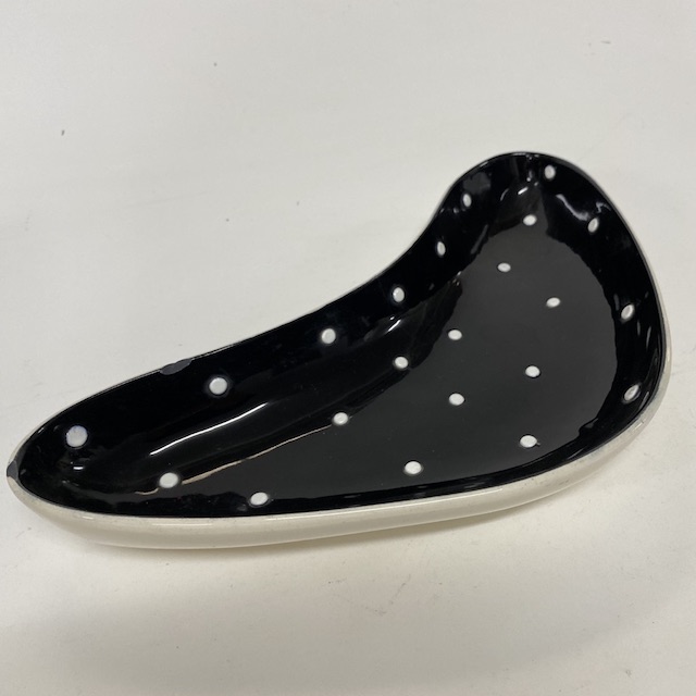 DECOR (DISH), 1950s Classic Black White Dot Kidney Shape